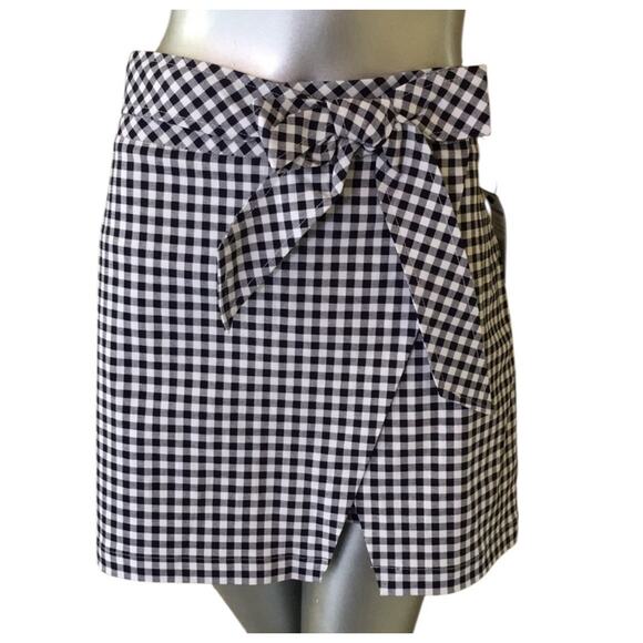 Crown & Ivy Mini Skirt Skort Womens 12 Blue Gingham Wrap Tie Preppy Summer - Picture 2 of 10